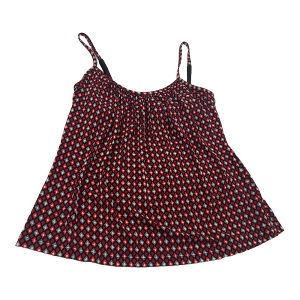 New York & Company Red and Black Patterned Tank Top